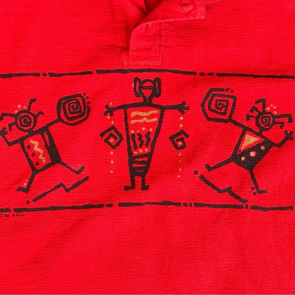 4FUN Vintage Red Long Sleeve Pullover Shirt Aztec Native American Art Red - Picture 2 of 9